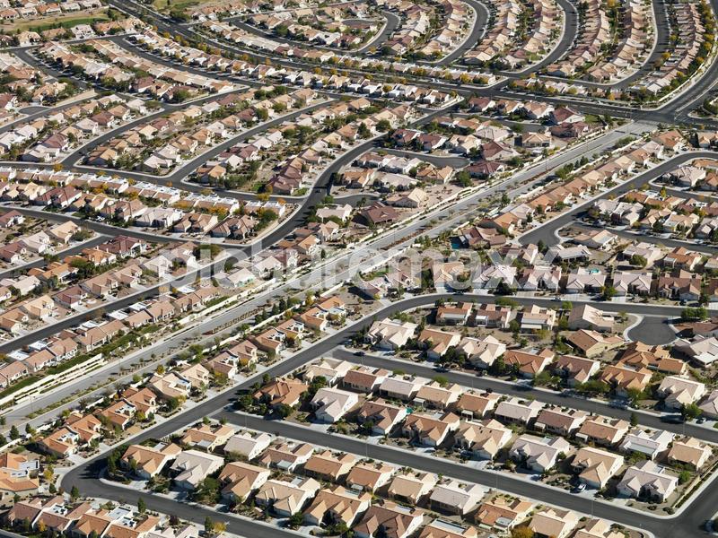 Aerial view of suburban neighborhood urban sprawl in Las Vegas, Nevada.