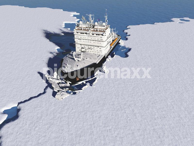 Icebreaker ship on the ice in the sea.,3d render